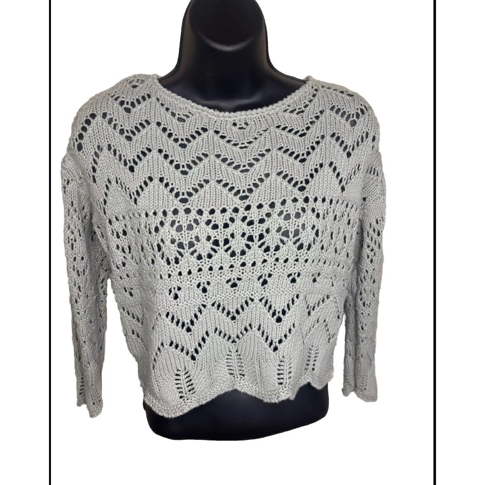 Sincerely Jules Open Weave Scalloped Cropped Sweater Safe‎ Green Womens Size XS